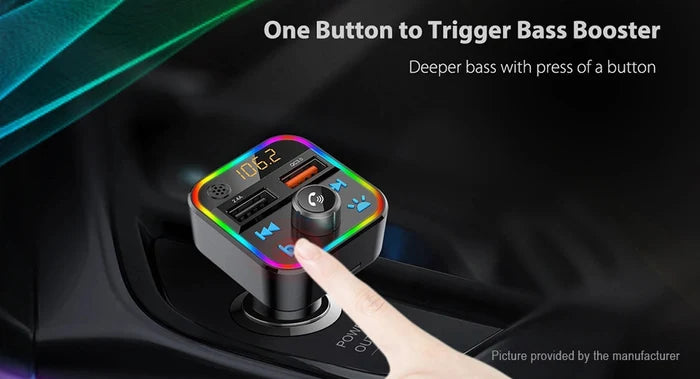 Wireless Music Stream Car Charger Bluetooth FM Transmitter with RGB Dancing light. This device releases stream music and call directly from your Bluetooth device to your car’s FM stereo system-NP-9951QUBTL Hannah's Variety Store