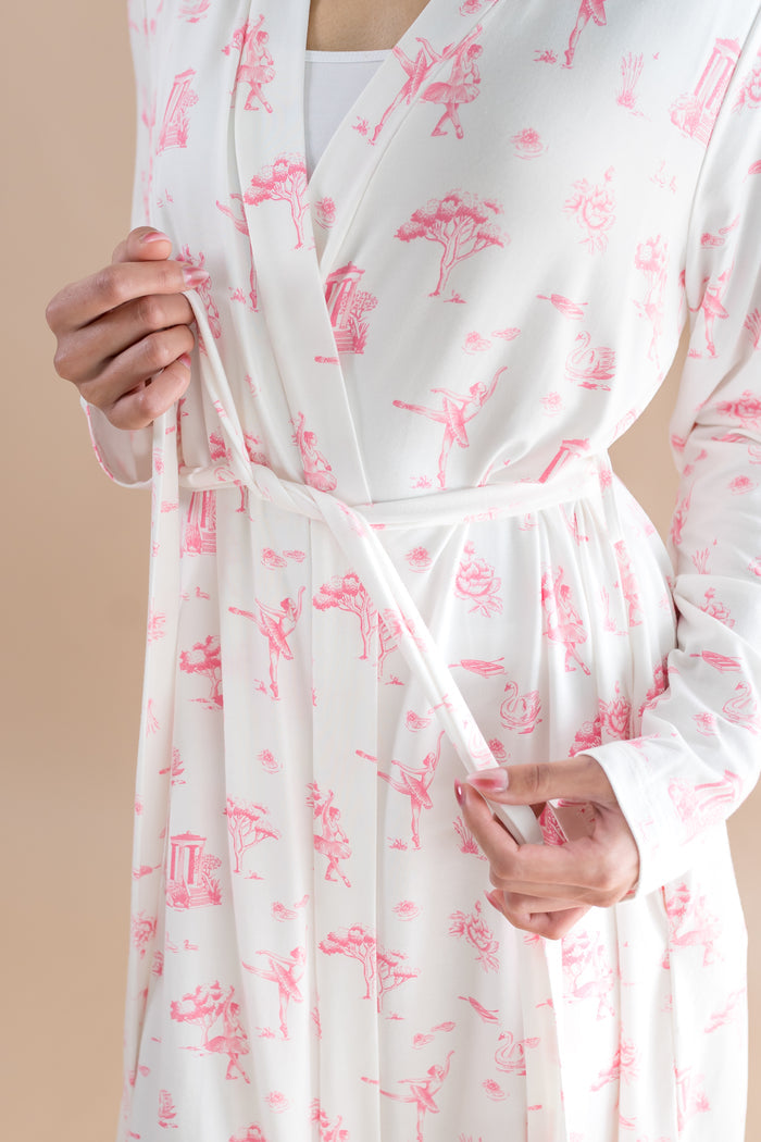 Waist tie on the Women's Lounge Robe in Toile Ballet