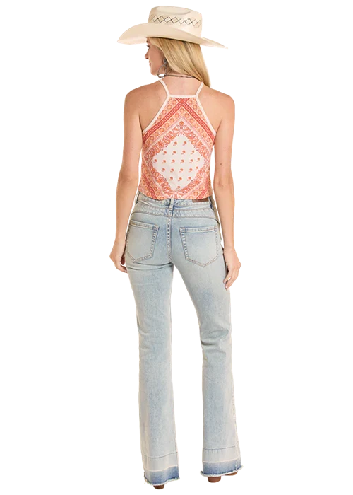 Women's Rock & Roll Denim Bandana Print Tank in Burnt Orange
