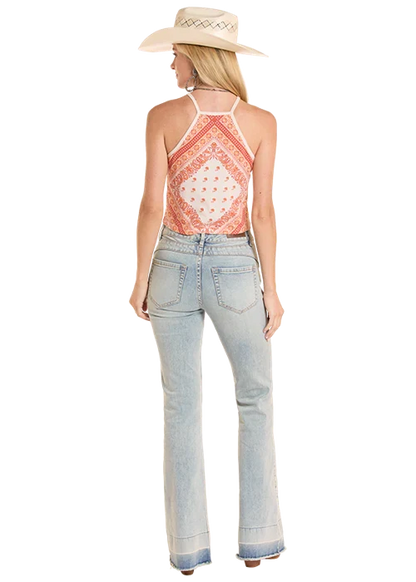 Women's Rock & Roll Denim Bandana Print Tank in Burnt Orange