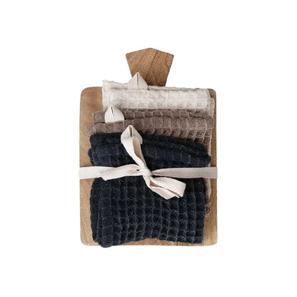 Wood Serving Board with 3 Waffle Weave Dish Cloths Set