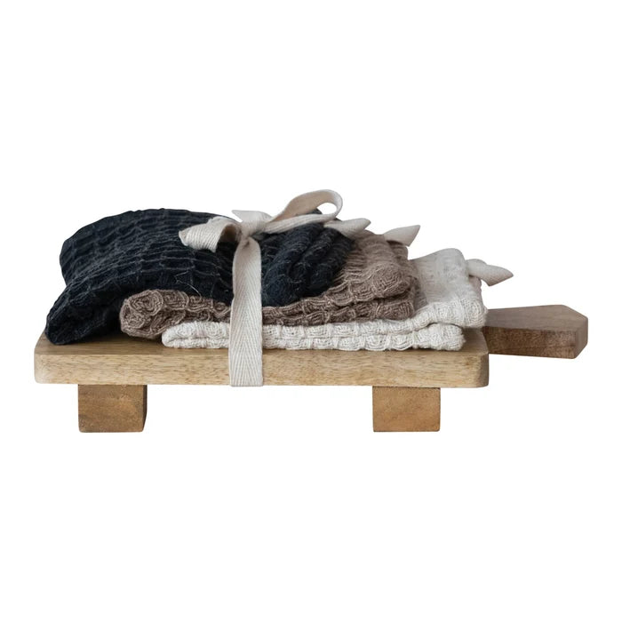 Wood Serving Board with 3 Waffle Weave Dish Cloths Set