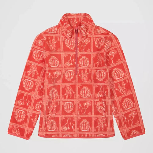 Wrangler Girl's Printed Quarter-Zip Fleece Pullover in Pink