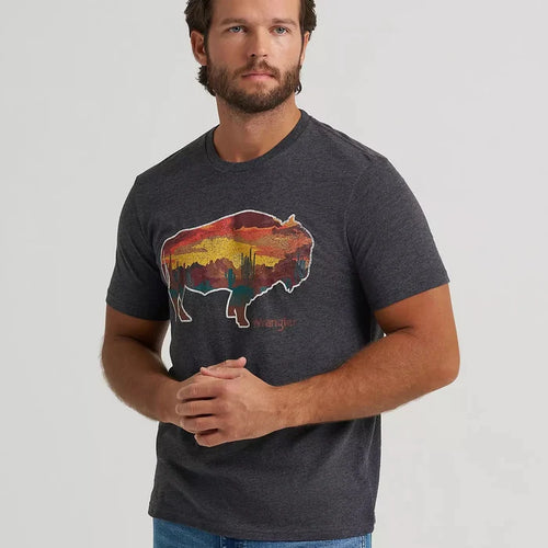 Wrangler Men's Buffalo Scene Graphic S/S Back Graphic T-Shirt in Black Beauty Heather