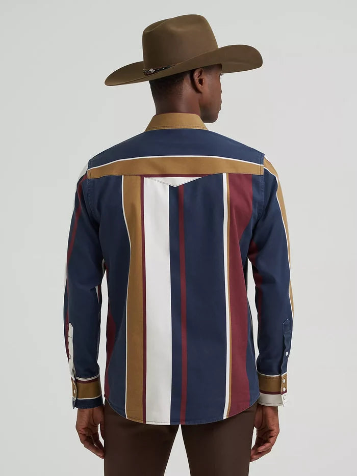 Wrangler Men's L/S Vintage Inspired Brushpopper Western Snap Work Shirt in Midnight Oak