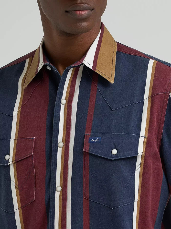 Wrangler Men's L/S Vintage Inspired Brushpopper Western Snap Work Shirt in Midnight Oak