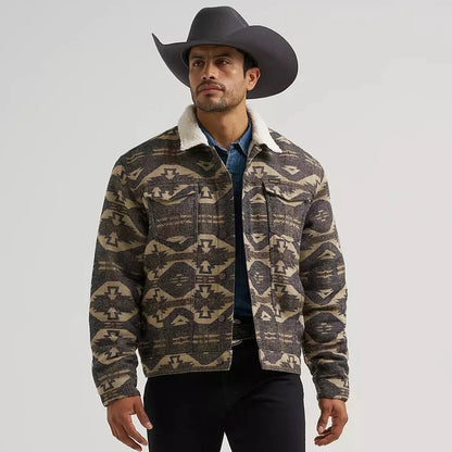 Wrangler Men's Sherpa Lined Jacquard Print Jacket in Elmwood