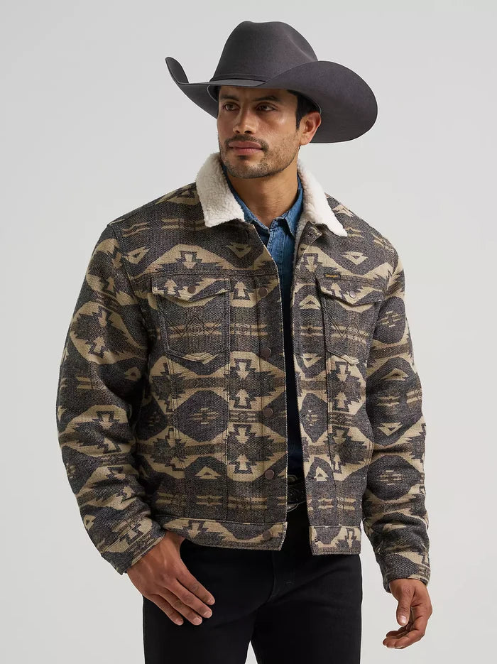 Wrangler Men's Sherpa Lined Jacquard Print Jacket in Elmwood