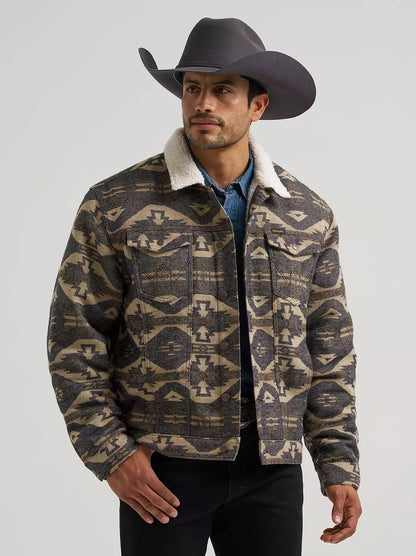 Wrangler Men's Sherpa Lined Jacquard Print Jacket in Elmwood