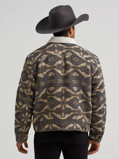 Wrangler Men's Sherpa Lined Jacquard Print Jacket in Elmwood