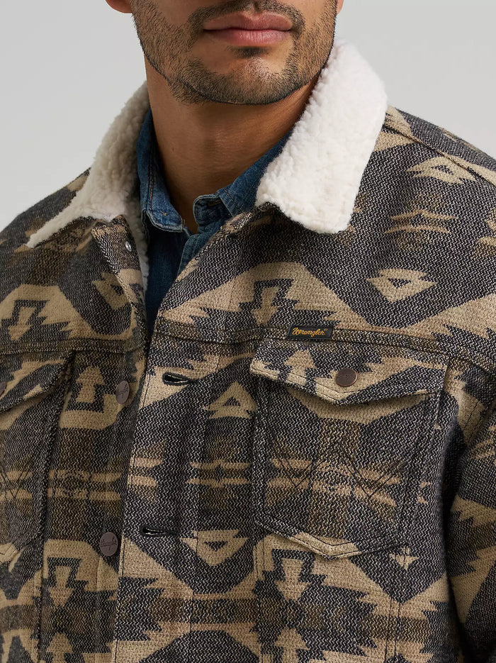 Wrangler Men's Sherpa Lined Jacquard Print Jacket in Elmwood