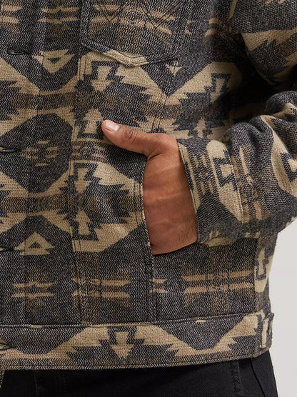 Wrangler Men's Sherpa Lined Jacquard Print Jacket in Elmwood