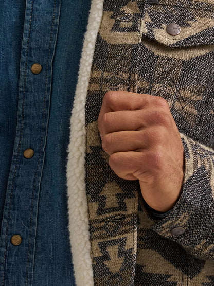 Wrangler Men's Sherpa Lined Jacquard Print Jacket in Elmwood