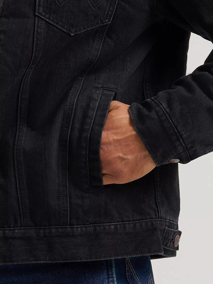 Wrangler Retro Men's Sherpa Lined Denim Jacket in Caviar
