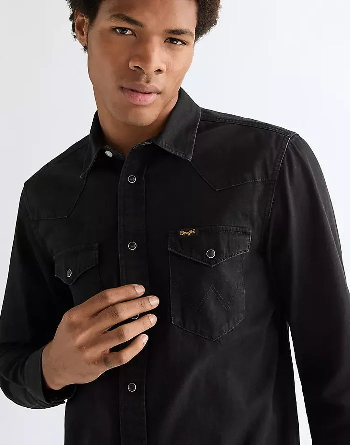 Wrangler Rinse Black Denim Western Shirt