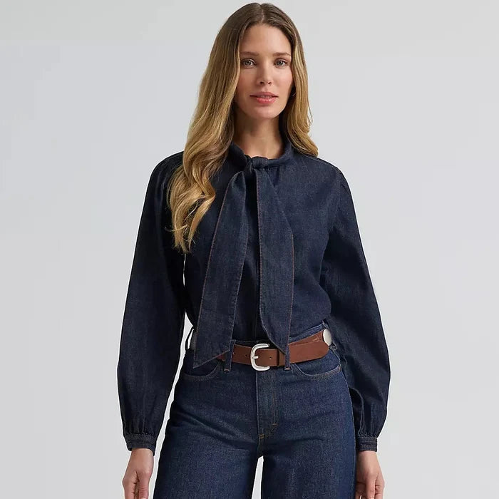 Wrangler Women's Denim Bow Snap Shirt in Denim