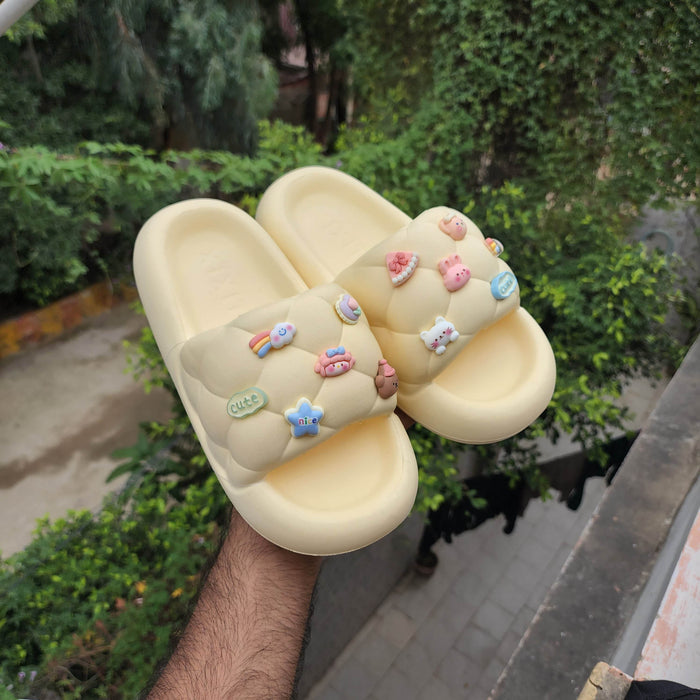 Yellow Adorable embellishments Sliders - Maha fashions -  Women Footwear