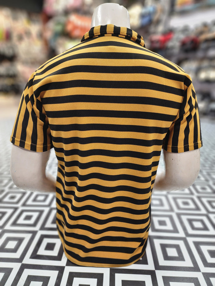 Yellow Black Classic Striped Polo Shirt - Maha fashions -