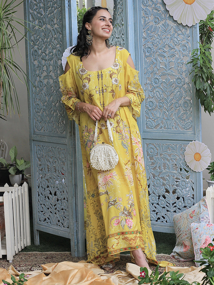 Mastaani Yellow Moroccan Satin Silk Dress for women