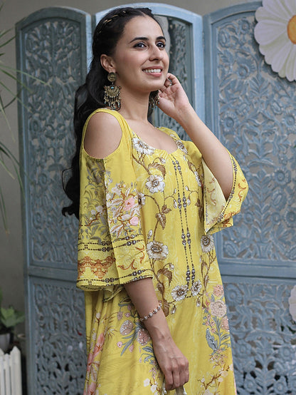 Mastaani Yellow Moroccan Satin Silk Dress detail
