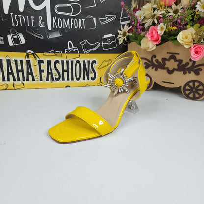Yellow Sandals in Heels With Buckle - Maha fashions -