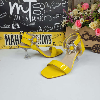 Yellow Sandals in Heels With Buckle - Maha fashions -