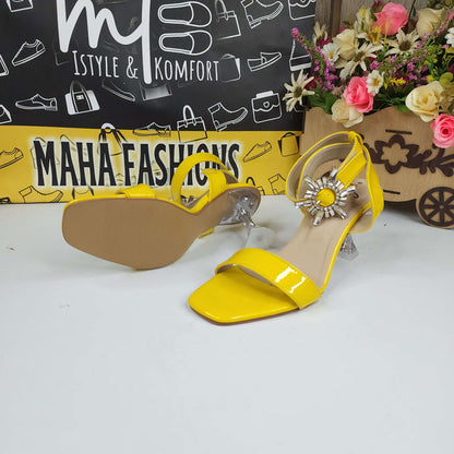 Yellow Sandals in Heels With Buckle - Maha fashions -