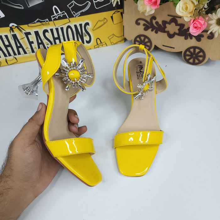 Yellow Sandals in Heels With Buckle - Maha fashions -