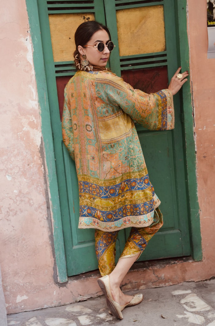 Yellow silk kaftan online shopping