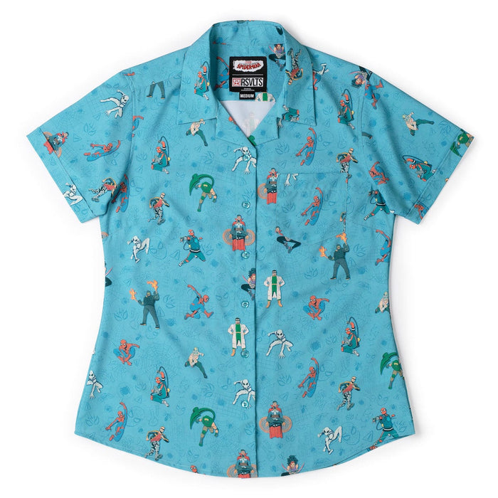 RSVLTS XS Marvel Marvel Friendly Neighborhood Spiderman "After-School Activities" _ Women's KUNUFLEX Short Sleeve Shirt Marvel Friendly Neighborhood Spiderman "After-School Activities" _ Women's KUNUFLEX Short Sleeve Shirt