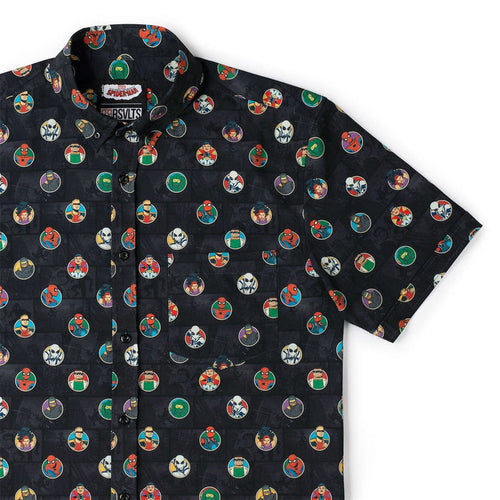 RSVLTS XS Marvel Marvel Friendly Neighborhood Spiderman "(Circles) Allies and Archenemies" _ KUNUFLEX Short Sleeve Shirt Marvel Friendly Neighborhood Spiderman "(Circles) Allies and Archenemies" _ KUNUFLEX Short Sleeve Shirt