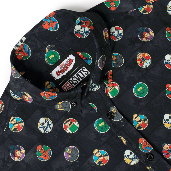 RSVLTS Marvel Marvel Friendly Neighborhood Spiderman "(Circles) Allies and Archenemies" _ KUNUFLEX Short Sleeve Shirt Marvel Friendly Neighborhood Spiderman "(Circles) Allies and Archenemies" _ KUNUFLEX Short Sleeve Shirt
