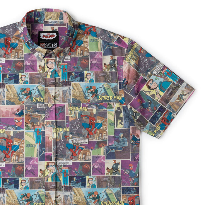 RSVLTS XS Marvel Marvel Friendly Neighborhood Spiderman "Comic Book" _ KUNUFLEX Short Sleeve Shirt Marvel Friendly Neighborhood Spiderman "Comic Book" _ KUNUFLEX Short Sleeve Shirt