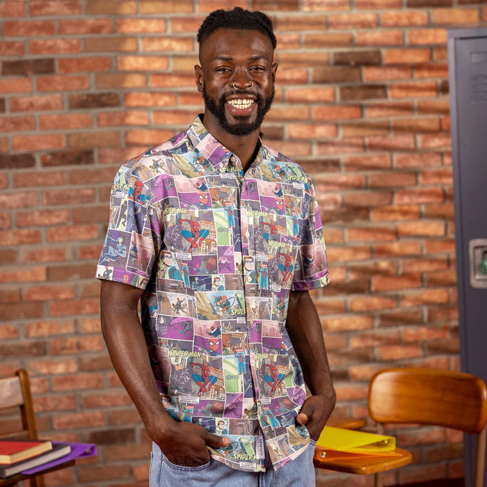 RSVLTS Marvel Marvel Friendly Neighborhood Spiderman "Comic Book" _ KUNUFLEX Short Sleeve Shirt Marvel Friendly Neighborhood Spiderman "Comic Book" _ KUNUFLEX Short Sleeve Shirt