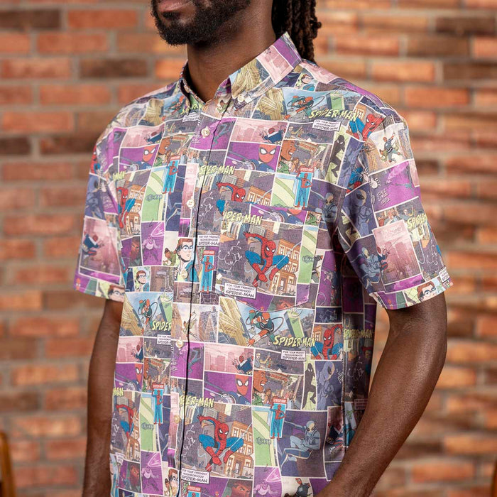 RSVLTS Marvel Marvel Friendly Neighborhood Spiderman "Comic Book" _ KUNUFLEX Short Sleeve Shirt Marvel Friendly Neighborhood Spiderman "Comic Book" _ KUNUFLEX Short Sleeve Shirt