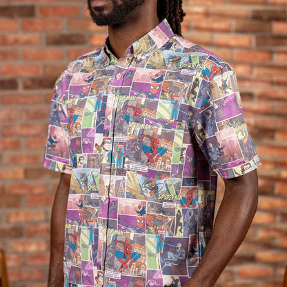RSVLTS Marvel Marvel Friendly Neighborhood Spiderman "Comic Book" _ KUNUFLEX Short Sleeve Shirt Marvel Friendly Neighborhood Spiderman "Comic Book" _ KUNUFLEX Short Sleeve Shirt