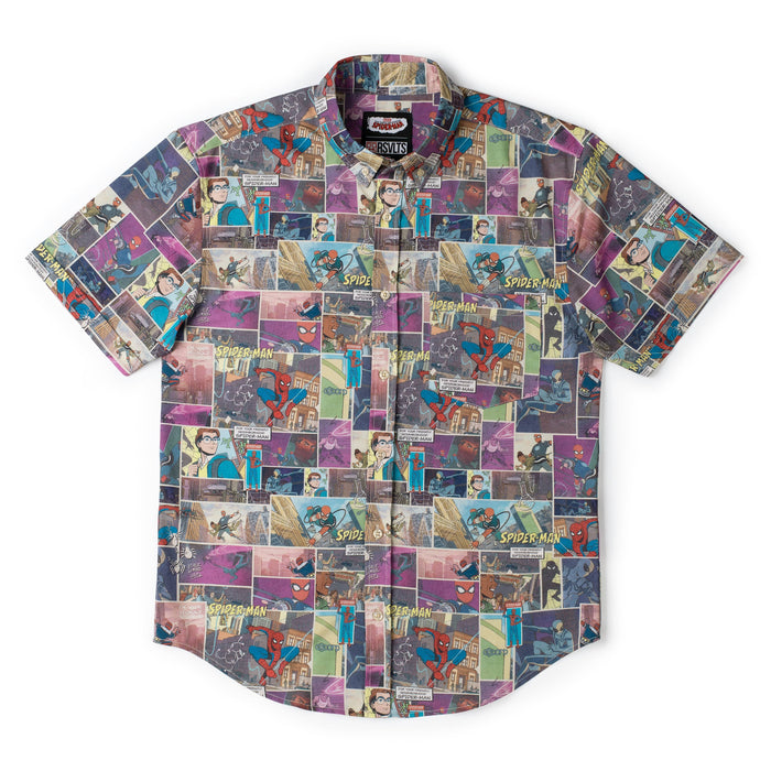 RSVLTS Marvel Marvel Friendly Neighborhood Spiderman "Comic Book" _ KUNUFLEX Short Sleeve Shirt Marvel Friendly Neighborhood Spiderman "Comic Book" _ KUNUFLEX Short Sleeve Shirt