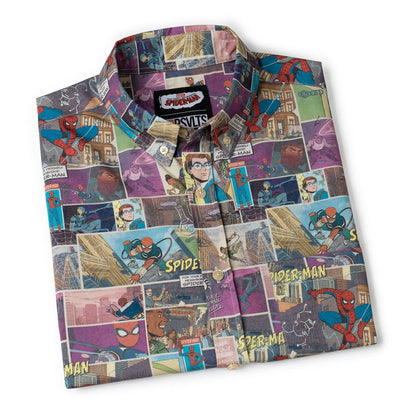 RSVLTS Marvel Marvel Friendly Neighborhood Spiderman "Comic Book" _ KUNUFLEX Short Sleeve Shirt Marvel Friendly Neighborhood Spiderman "Comic Book" _ KUNUFLEX Short Sleeve Shirt