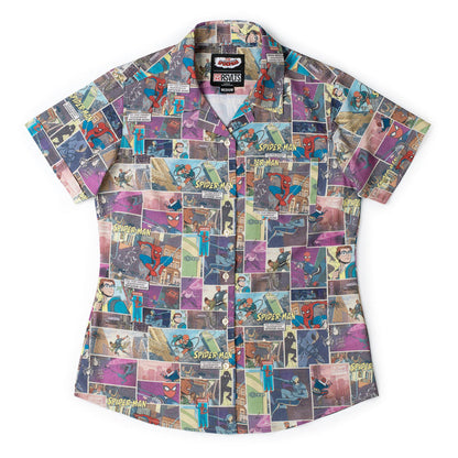 RSVLTS XS Marvel Marvel Friendly Neighborhood Spiderman "Comic Book" _ Women's KUNUFLEX Short Sleeve Shirt Marvel Friendly Neighborhood Spiderman "Comic Book" _ Women's KUNUFLEX Short Sleeve Shirt