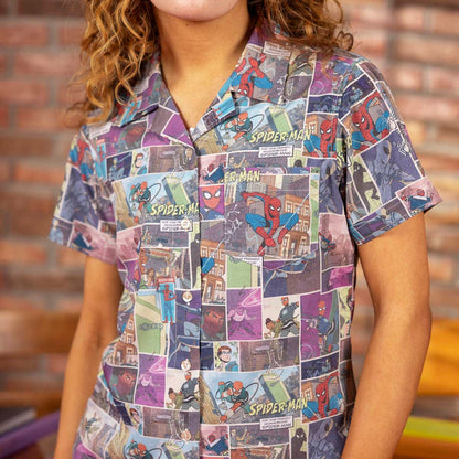 RSVLTS Marvel Marvel Friendly Neighborhood Spiderman "Comic Book" _ Women's KUNUFLEX Short Sleeve Shirt Marvel Friendly Neighborhood Spiderman "Comic Book" _ Women's KUNUFLEX Short Sleeve Shirt