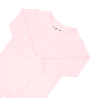 Zipper garage and fold over cuffs on Kyte Baby Zippered Footie in Sakura