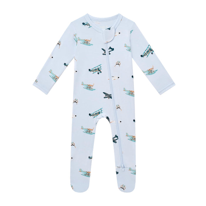 Product photo of the Zippered Footie in Take Off on a white background