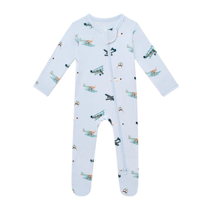 Product photo of the Zippered Footie in Take Off on a white background