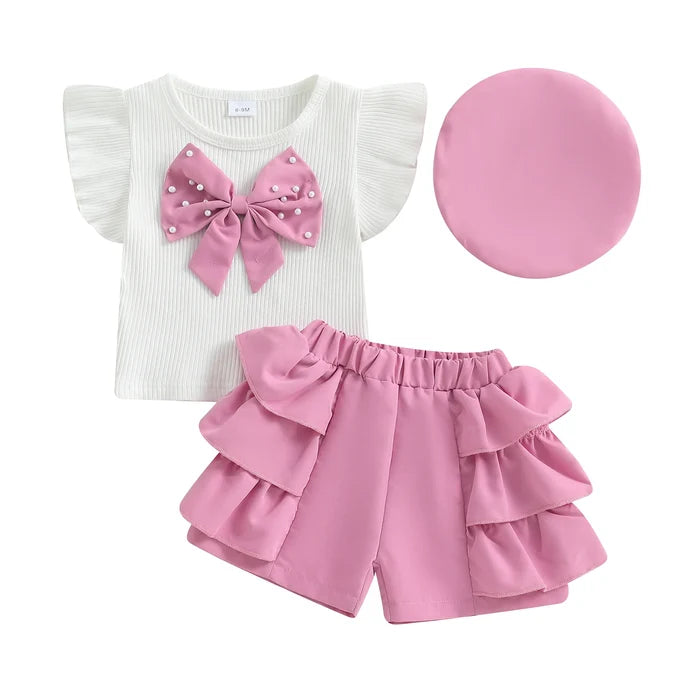 ZOE Bowtie Ruffle Shorts Outfit with Beret